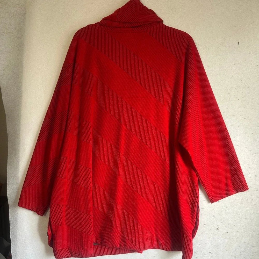 Ali Miles Red Textured Cowl Neck Tunic Top Plus Size 2X Button Detail Knit